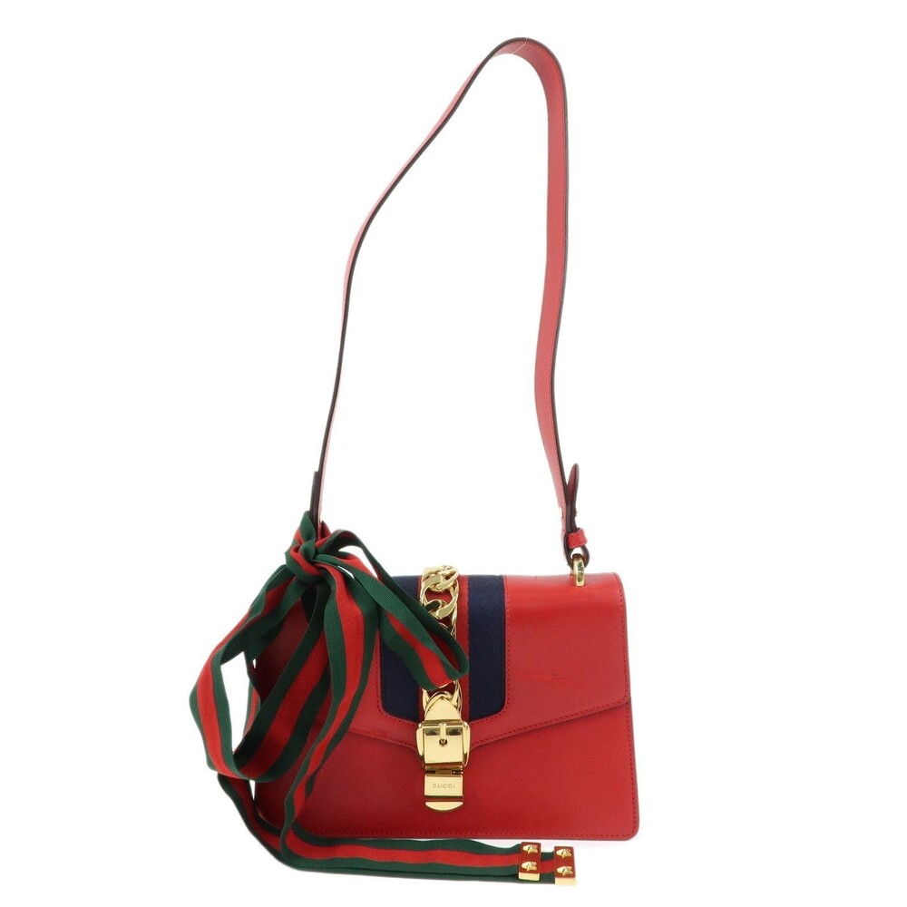 Gucci Sylvie Calfskin Flap Red Leather